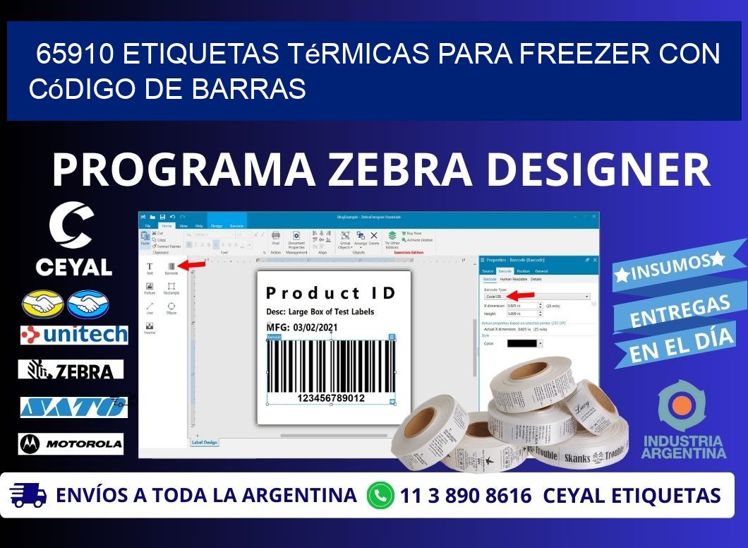 65910 etiquetas térmicas para freezer con código de barras