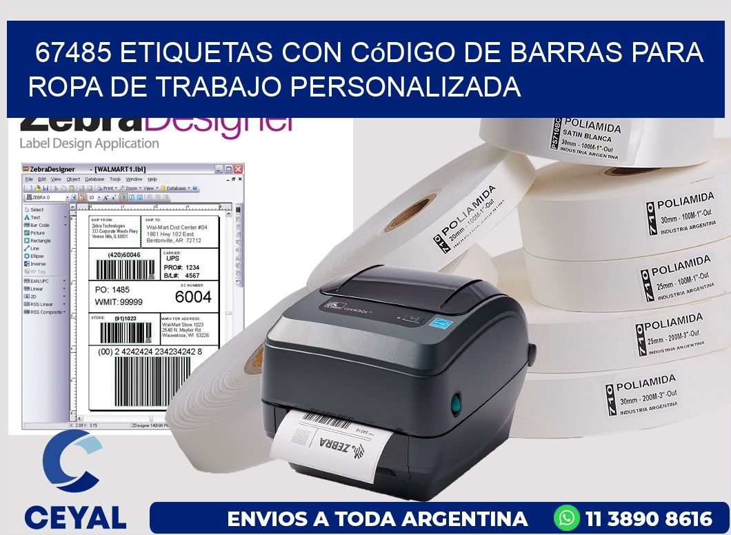 67485 Etiquetas con código de barras para ropa de trabajo personalizada