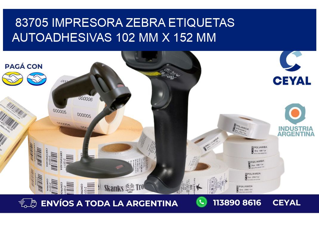 83705 impresora zebra etiquetas autoadhesivas 102 mm x 152 mm