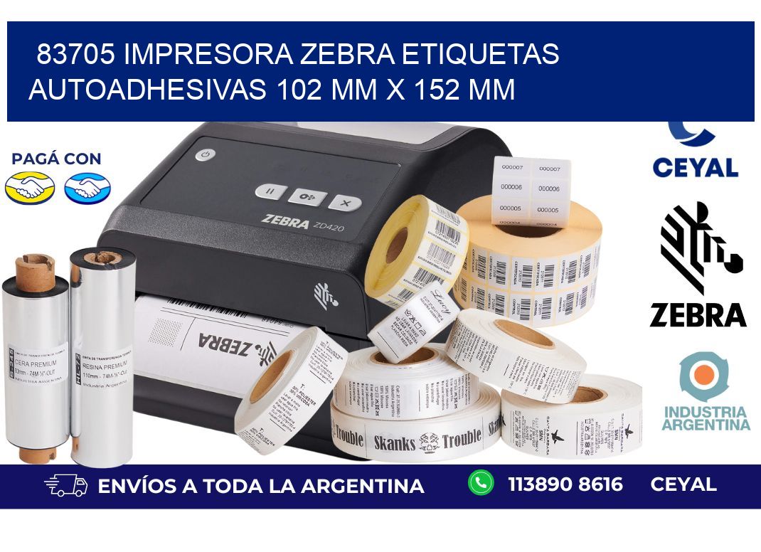 83705 impresora zebra etiquetas autoadhesivas 102 mm x 152 mm
