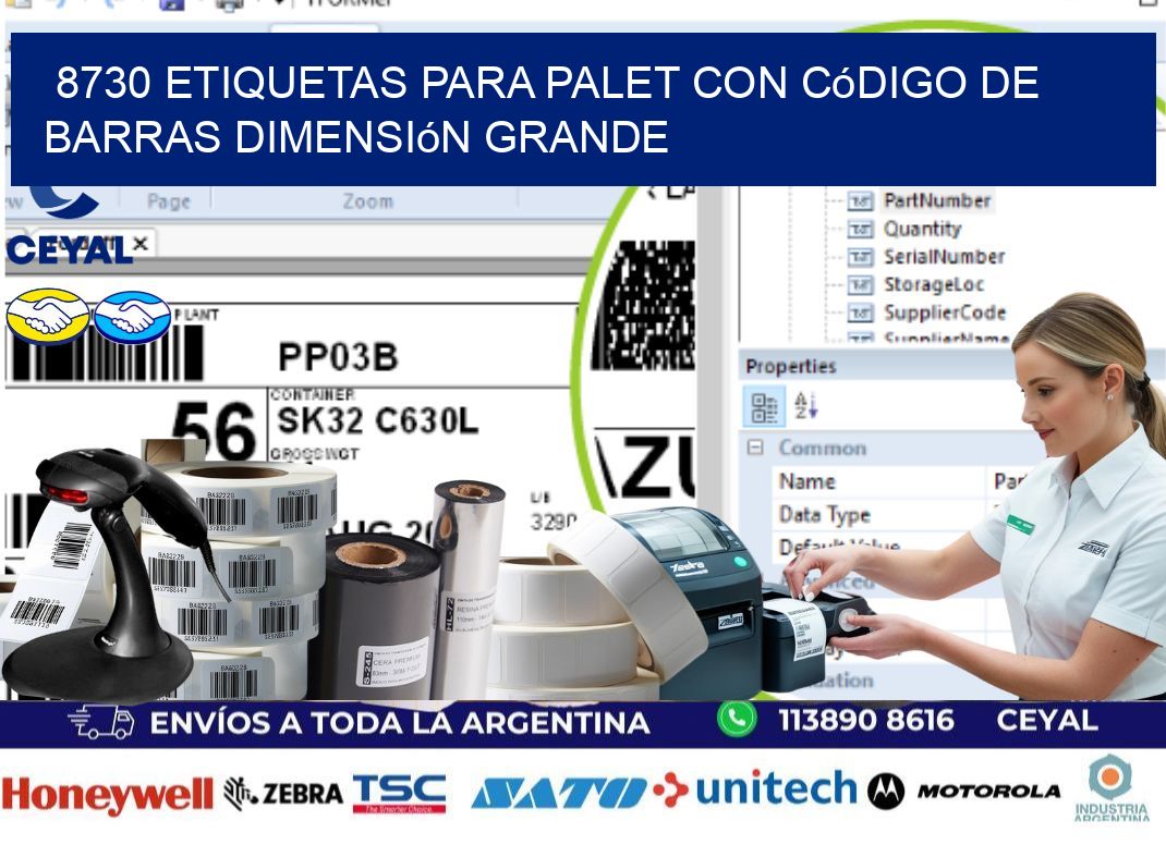 8730 etiquetas para palet con código de barras dimensión grande