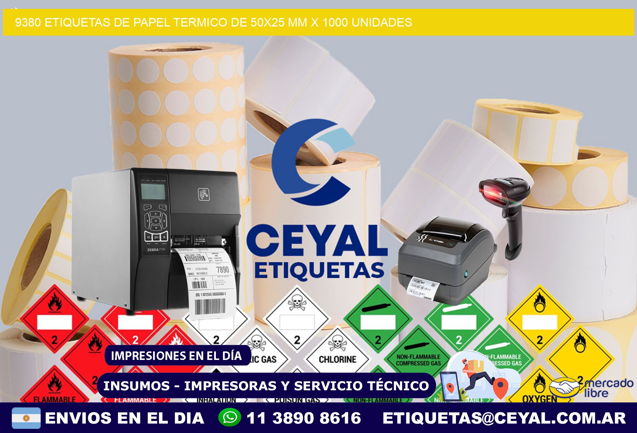 9380 Etiquetas De Papel Termico De 50x25 Mm X 1000 Unidades