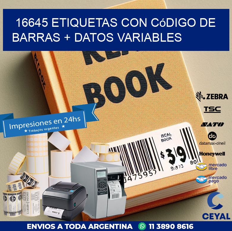 16645 etiquetas con código de barras + datos variables