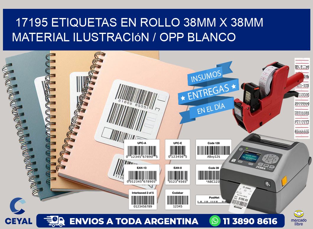 17195 Etiquetas en rollo 38mm x 38mm material Ilustración / OPP Blanco