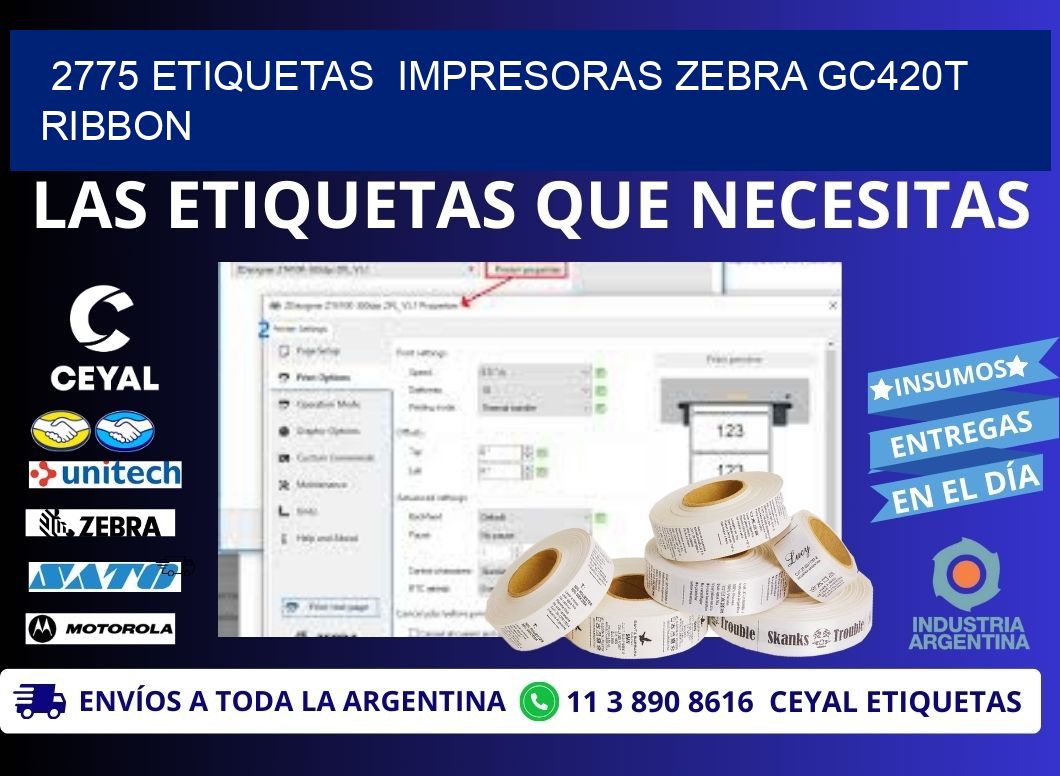 2775 etiquetas  impresoras zebra gc420t ribbon