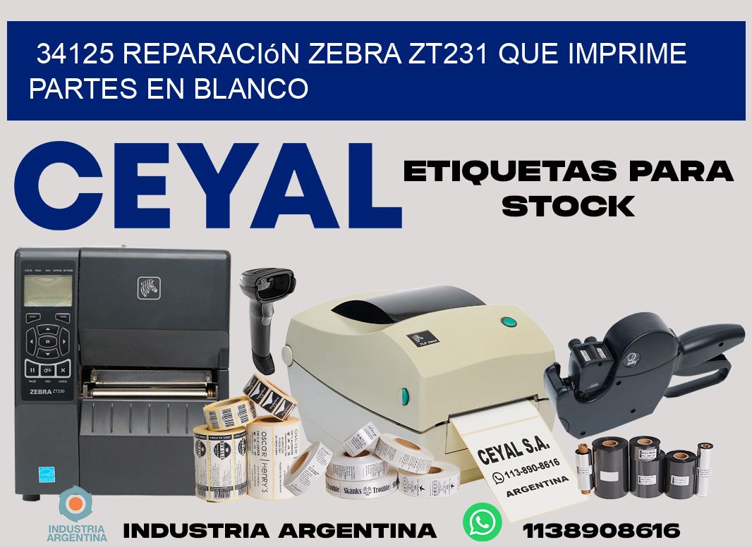 34125 reparación zebra zt231 que imprime partes en blanco