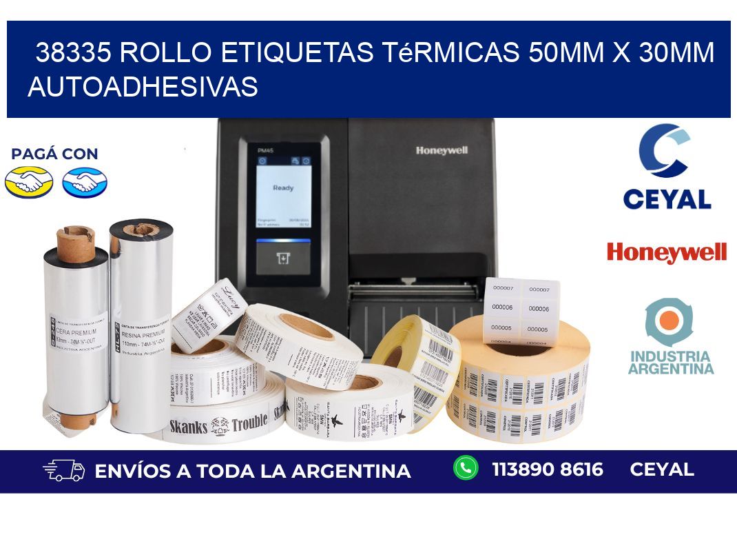 38335 Rollo Etiquetas Térmicas 50mm X 30mm Autoadhesivas