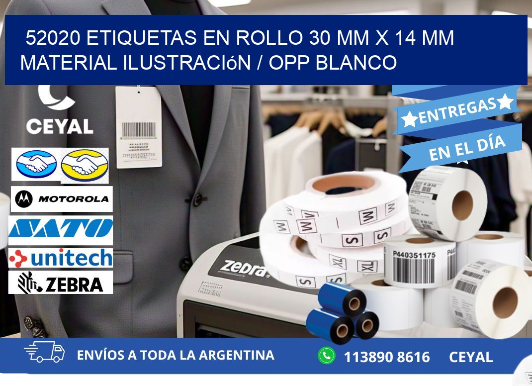 52020 Etiquetas en rollo 30 mm x 14 mm material Ilustración / OPP Blanco