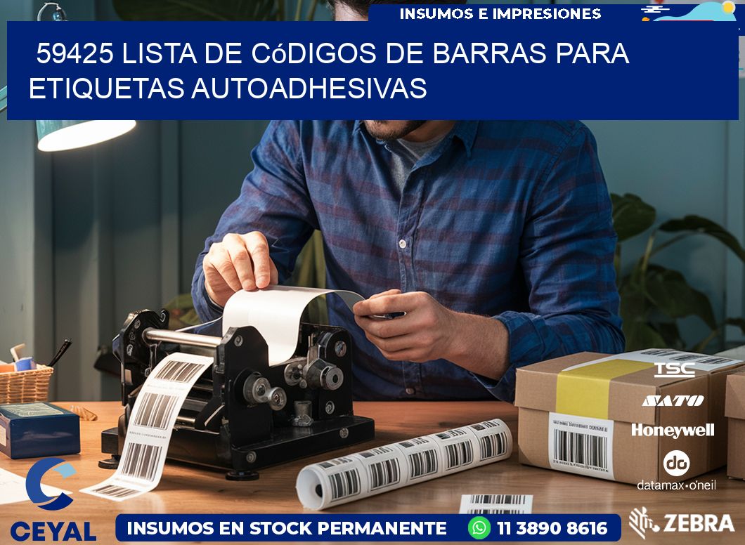 59425 Lista de códigos de barras para etiquetas autoadhesivas