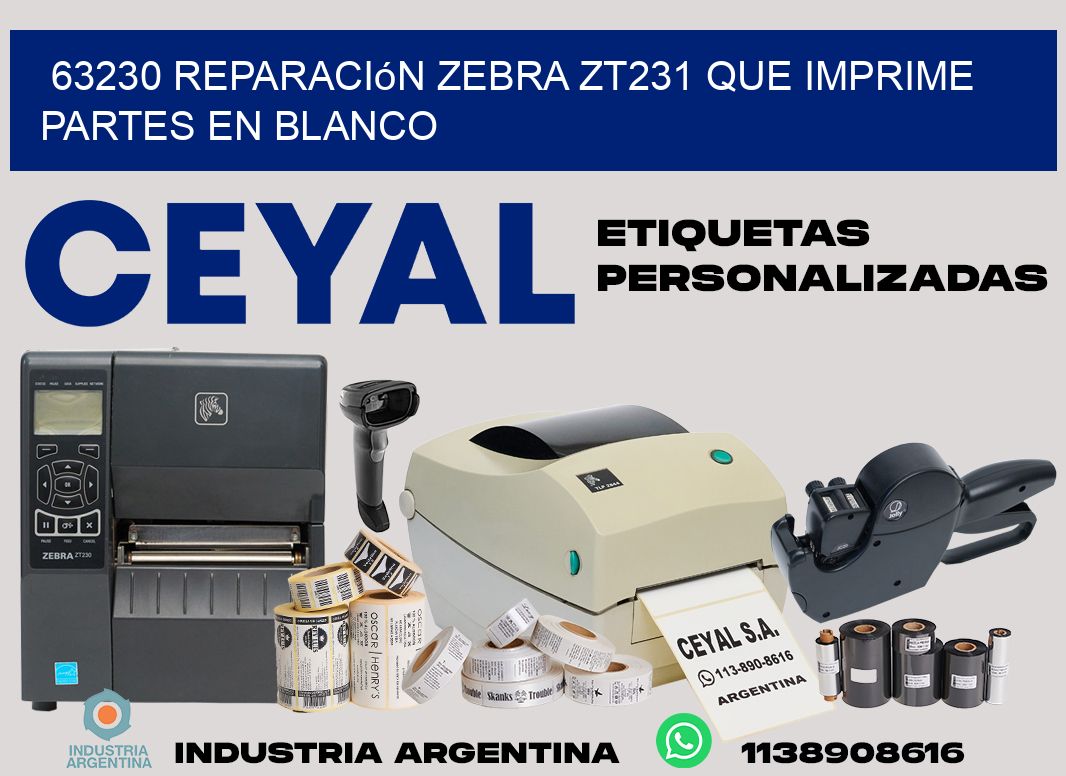 63230 reparación zebra zt231 que imprime partes en blanco