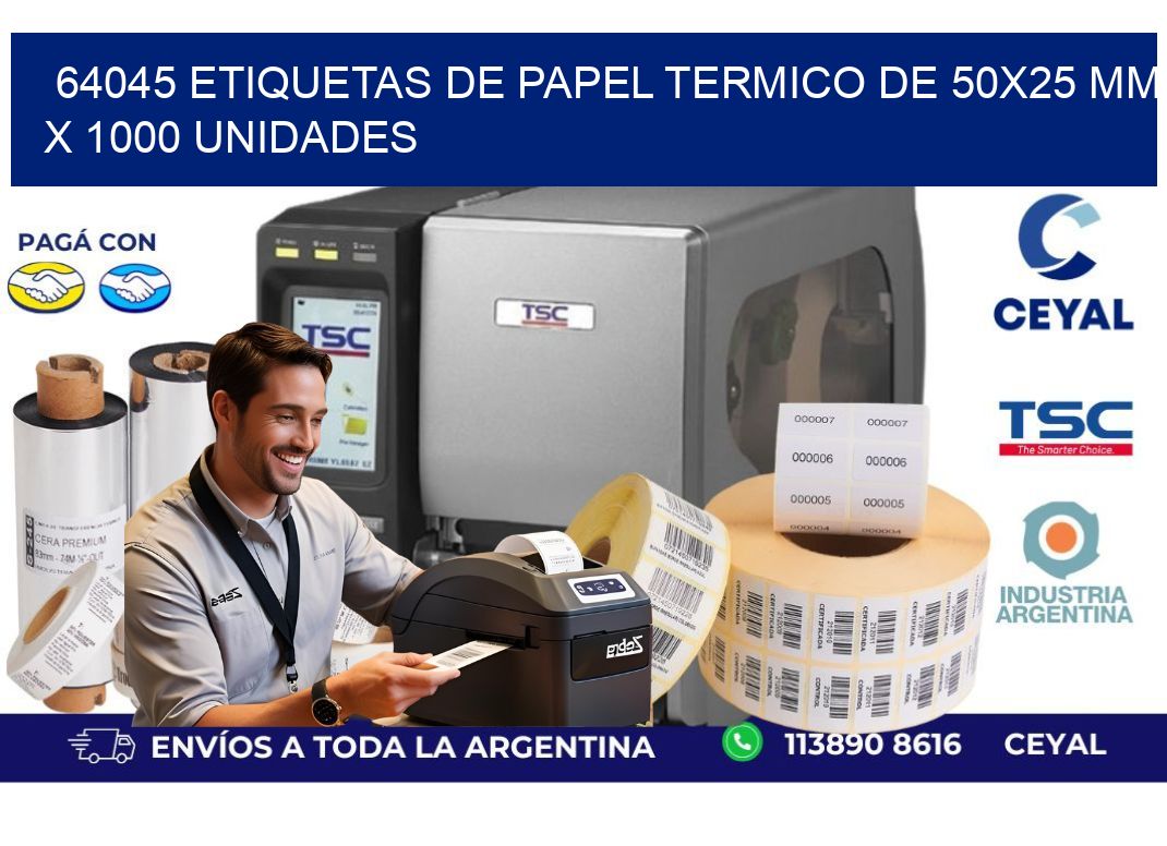 64045 Etiquetas De Papel Termico De 50x25 Mm X 1000 Unidades