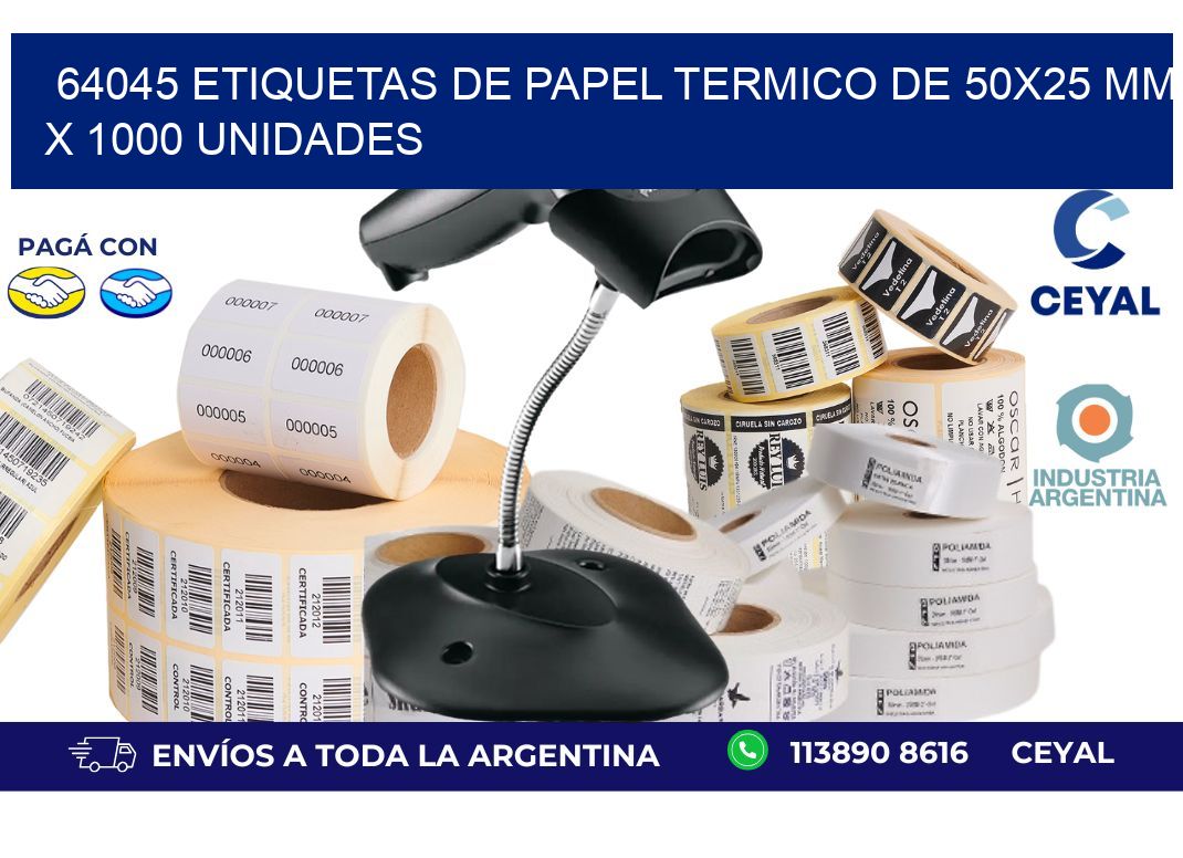64045 Etiquetas De Papel Termico De 50x25 Mm X 1000 Unidades