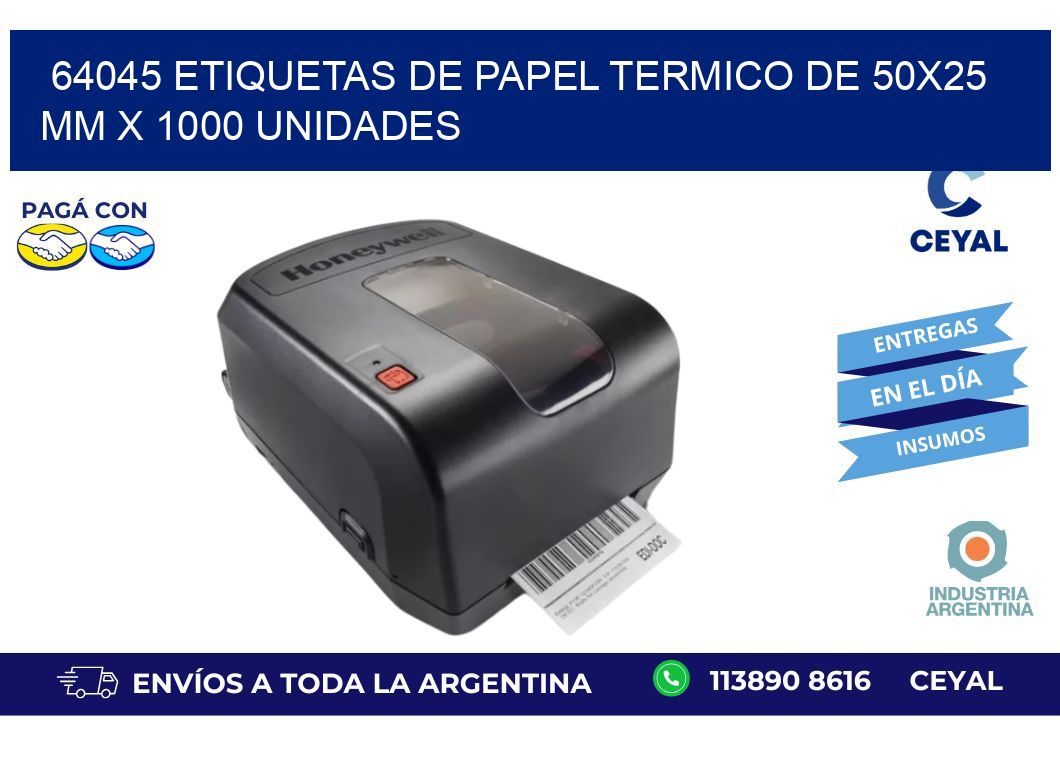 64045 Etiquetas De Papel Termico De 50x25 Mm X 1000 Unidades
