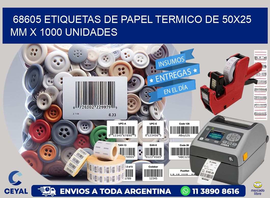 68605 Etiquetas De Papel Termico De 50x25 Mm X 1000 Unidades
