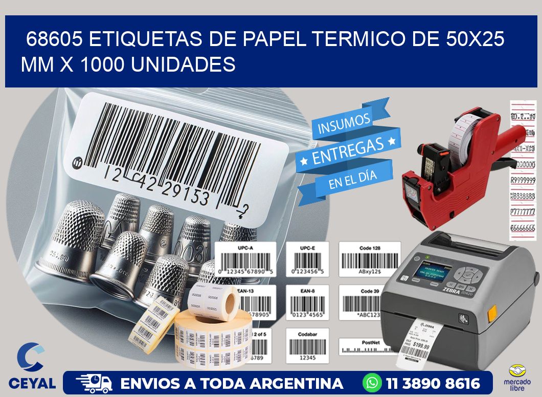 68605 Etiquetas De Papel Termico De 50x25 Mm X 1000 Unidades