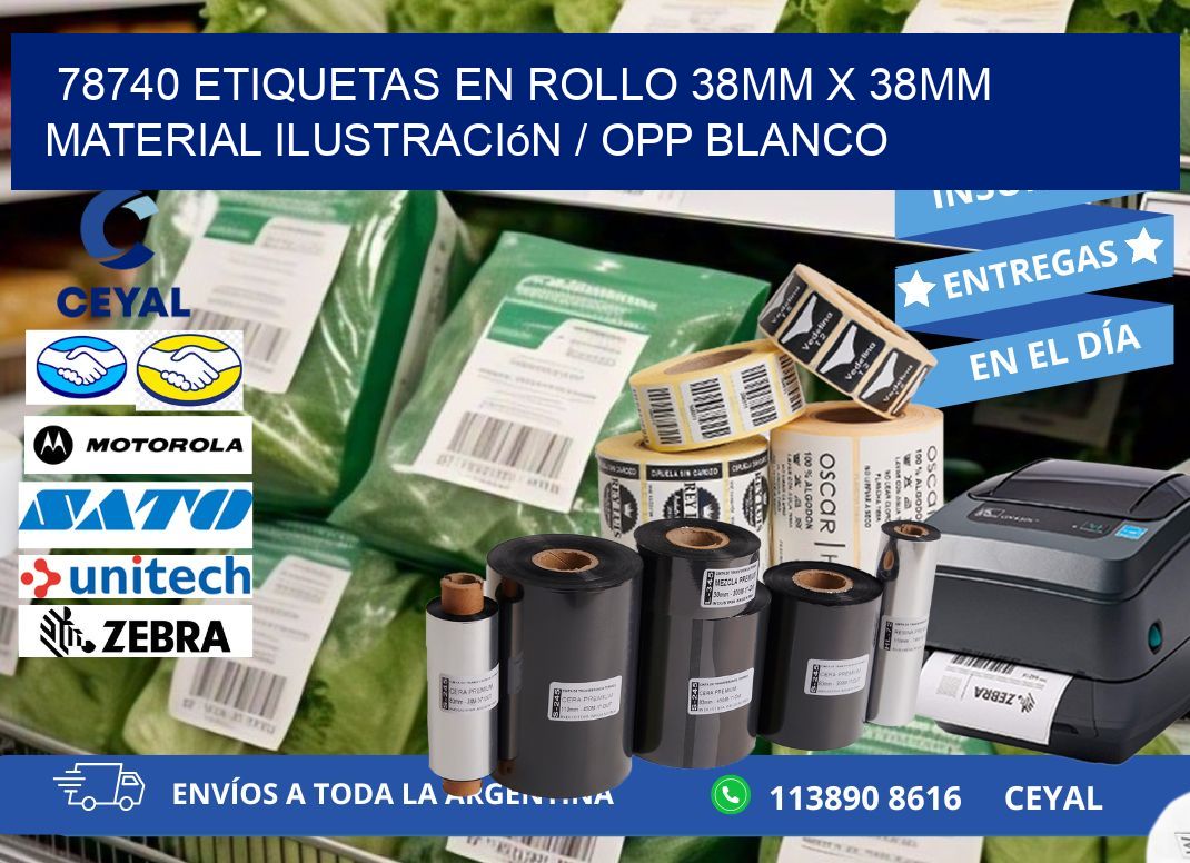 78740 Etiquetas en rollo 38mm x 38mm material Ilustración / OPP Blanco