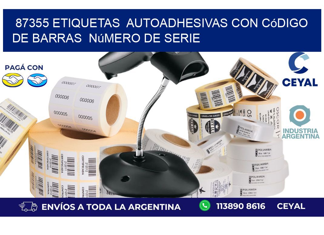 87355 etiquetas autoadhesivas con código de barras número de serie