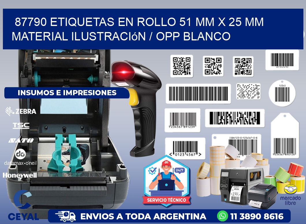87790 Etiquetas en rollo 51 mm x 25 mm material Ilustración / OPP Blanco