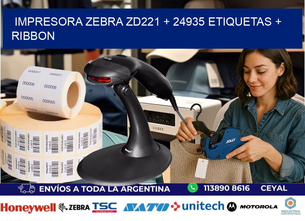 impresora zebra zd221 + 24935 etiquetas + ribbon