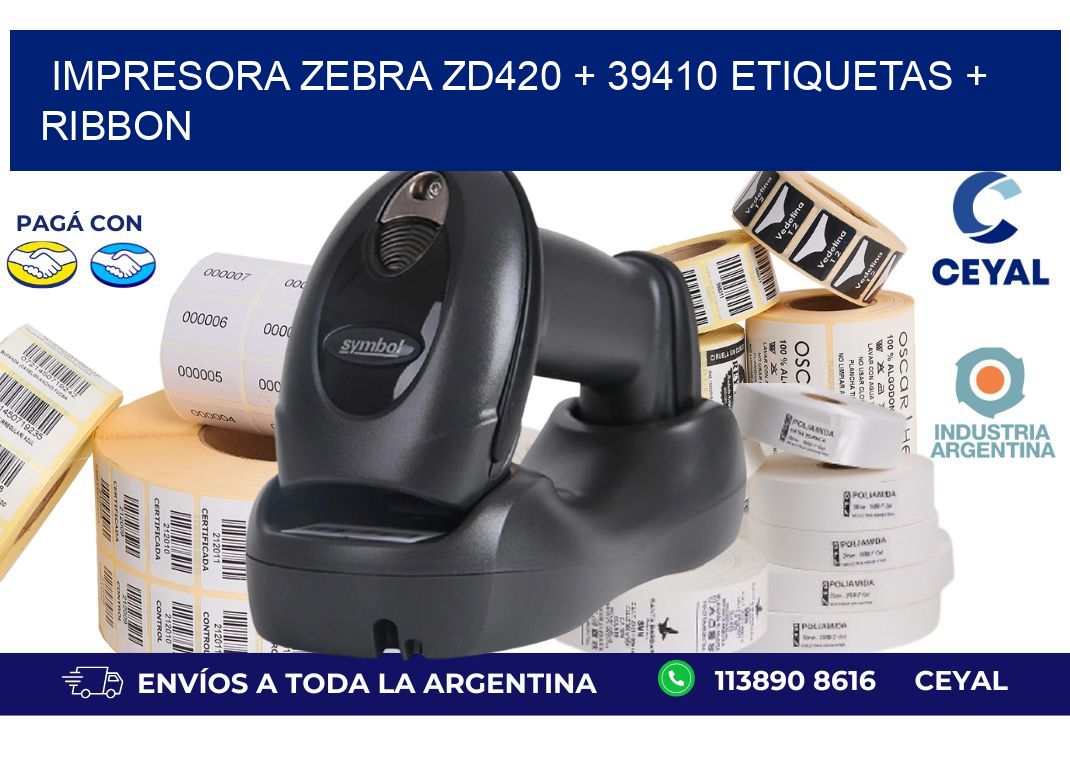 impresora zebra zd420 + 39410 etiquetas + ribbon