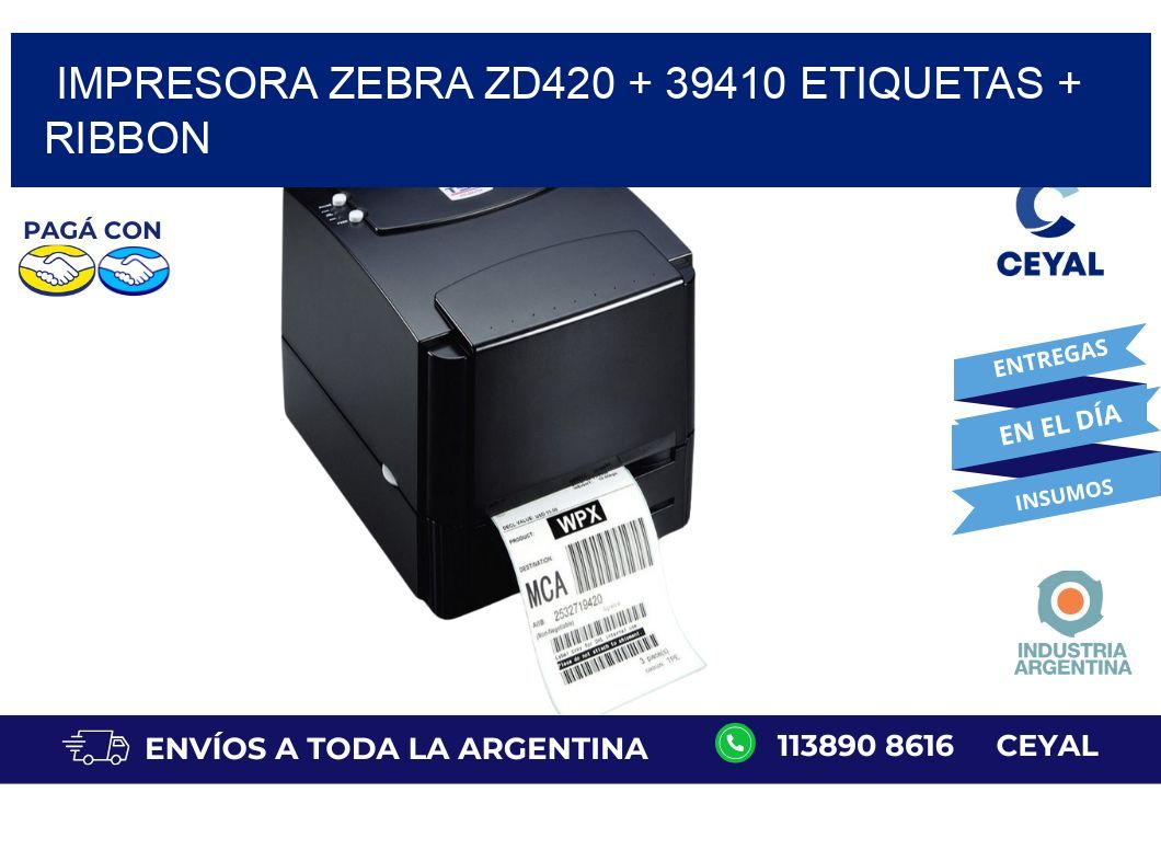 impresora zebra zd420 + 39410 etiquetas + ribbon