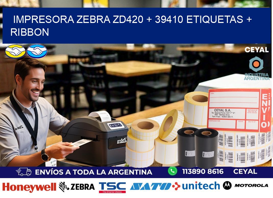 impresora zebra zd420 + 39410 etiquetas + ribbon