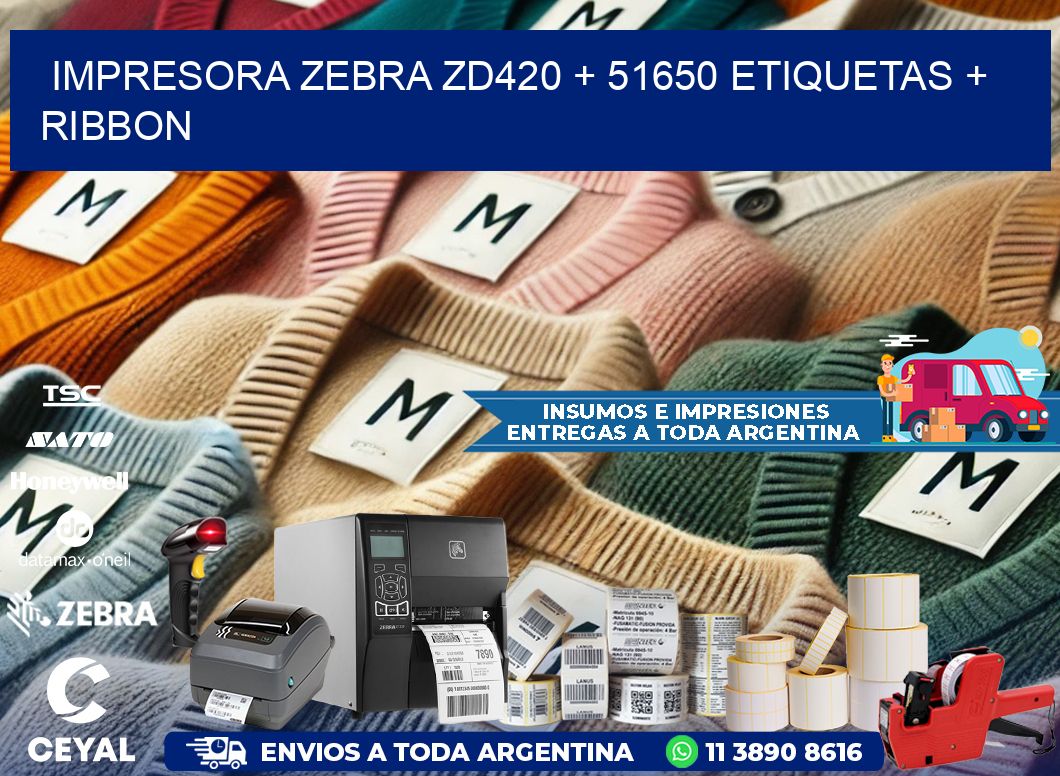impresora zebra zd420 + 51650 etiquetas + ribbon