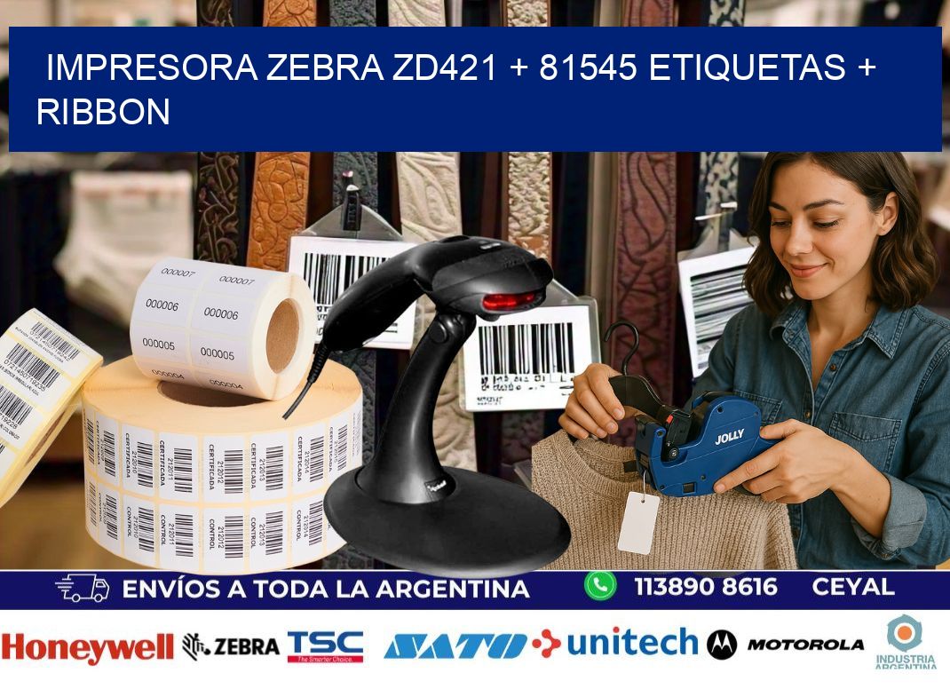 impresora zebra zd421 + 81545 etiquetas + ribbon