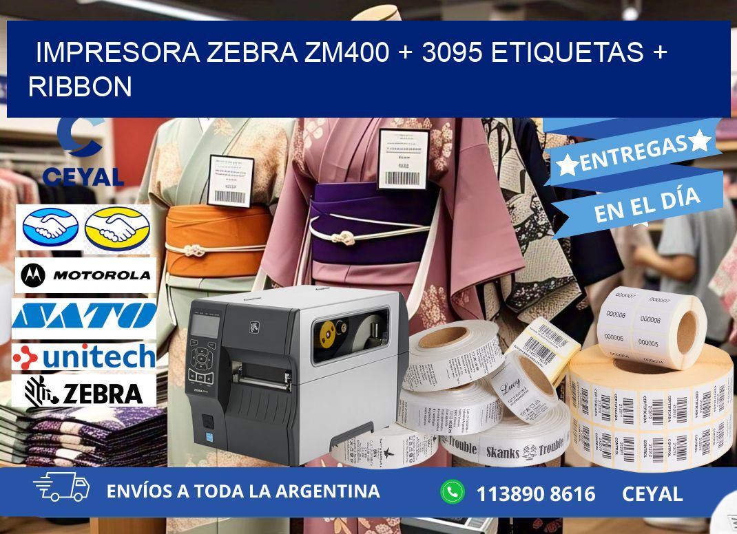 impresora zebra zm400 + 3095 etiquetas + ribbon
