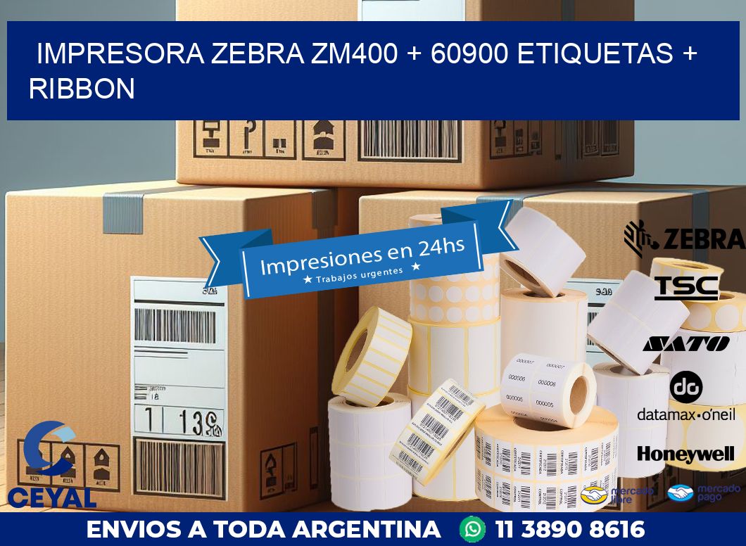 impresora zebra zm400 + 60900 etiquetas + ribbon