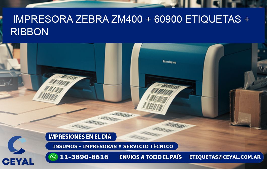 impresora zebra zm400 + 60900 etiquetas + ribbon
