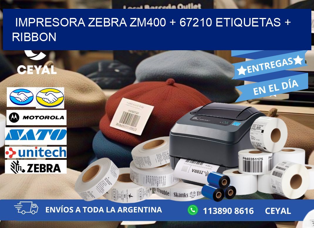 impresora zebra zm400 + 67210 etiquetas + ribbon