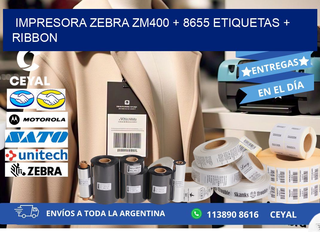 impresora zebra zm400 + 8655 etiquetas + ribbon