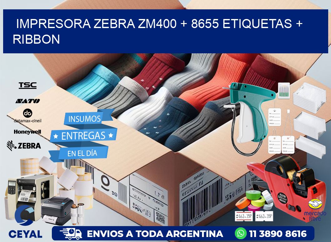 impresora zebra zm400 + 8655 etiquetas + ribbon