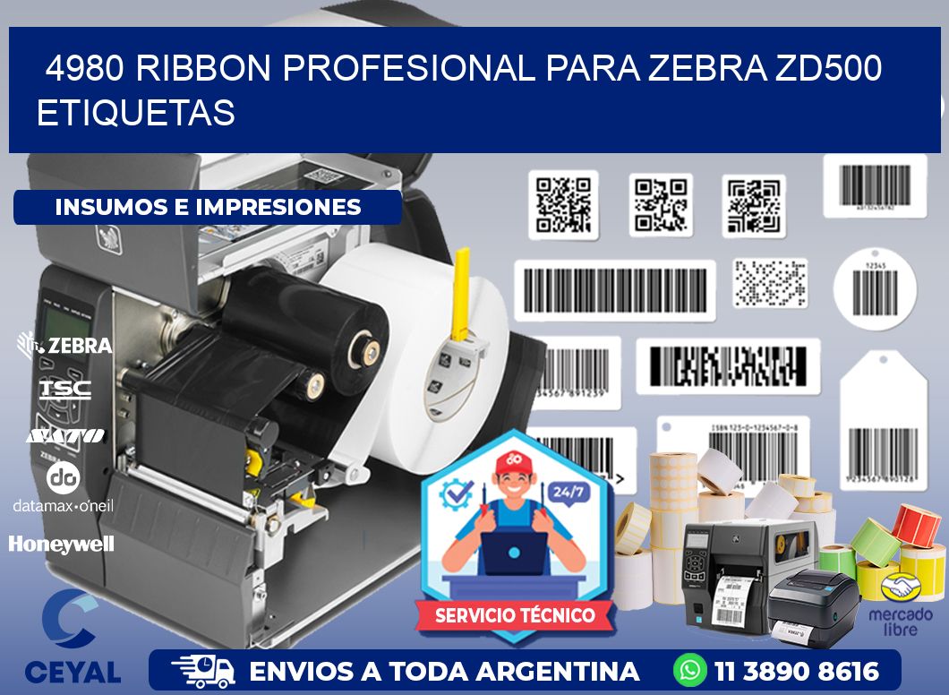 4980 ribbon profesional para zebra zd500 etiquetas