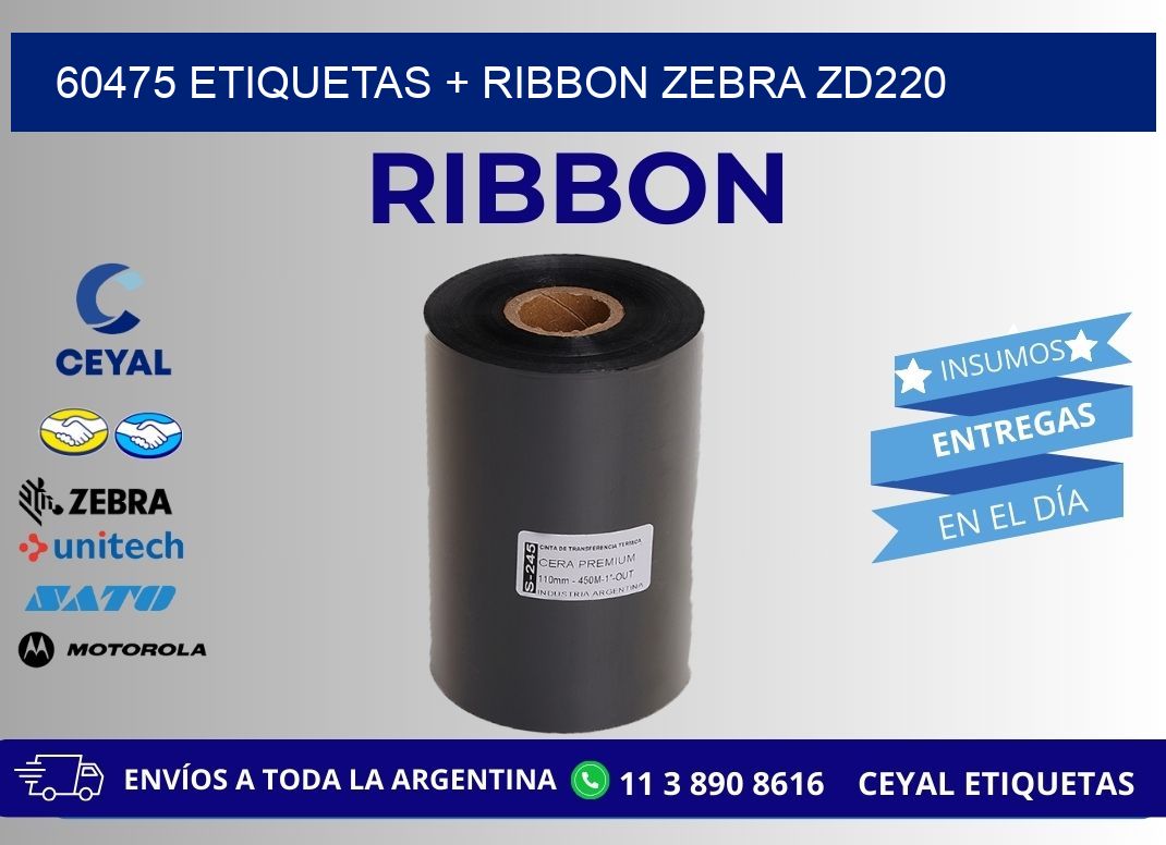 60475 etiquetas + ribbon zebra zd220