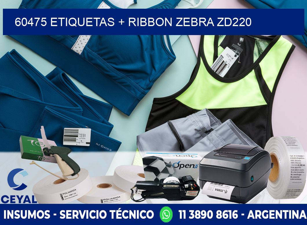 60475 etiquetas + ribbon zebra zd220